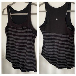 LULULEMON Black Grey Stripes Loose Fit Racer Tank Sz 8